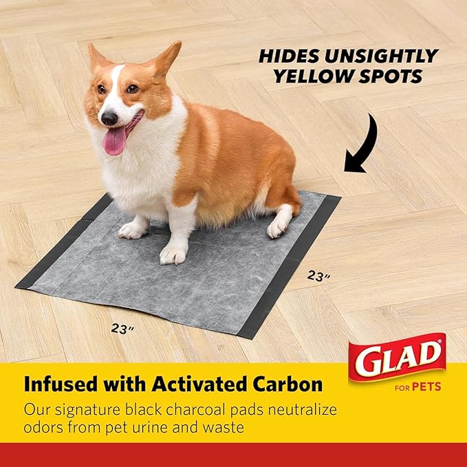 Glad for Pets Activated Carbon Puppy Training Pads with Chew Deterrent and Attractant, Odor Control, 23 x 23 Inch Disposable Dog Pee Pads, 6-Layer Leak-Resistant Potty Pads, 50 Count - 2 Pack