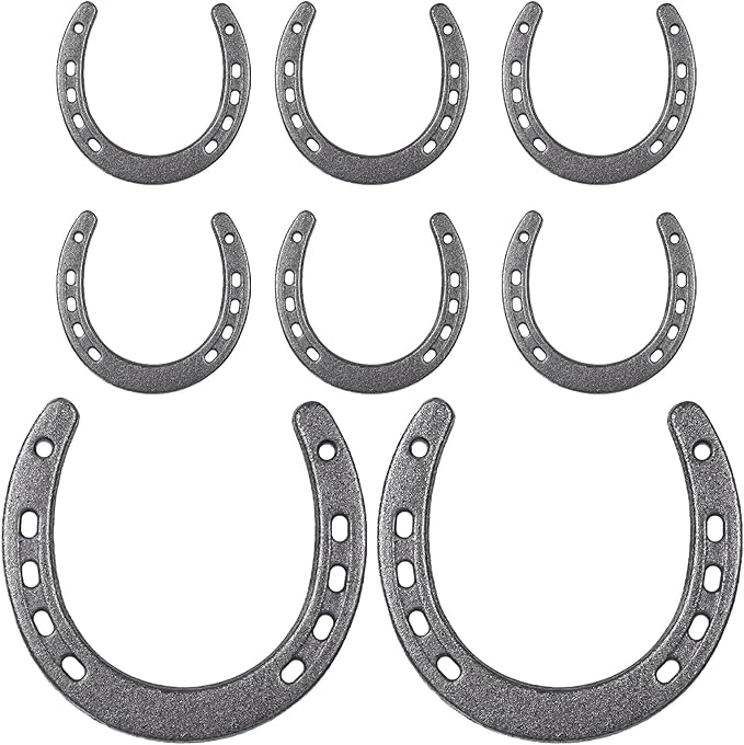 MBAIYO 8 Pack 4.5 x 4.3 Inch Cast Iron Horseshoe, Western Theme Wall Decor Lucky Party Favors Horse Shoes for Decorations Metal Horseshoes for Cowboy Centerpieces Rustic Home Decor Crafts
