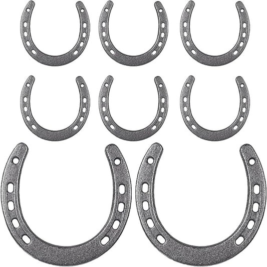 MBAIYO 8 Pack 4.5 x 4.3 Inch Cast Iron Horseshoe, Western Theme Wall Decor Lucky Party Favors Horse Shoes for Decorations Metal Horseshoes for Cowboy Centerpieces Rustic Home Decor Crafts