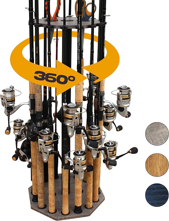 Rush Creek Creations | Rod Holder for 16 Fishing Poles, Garage Organization and Storage, for Reels, Gear, Accessories, Tackle Box