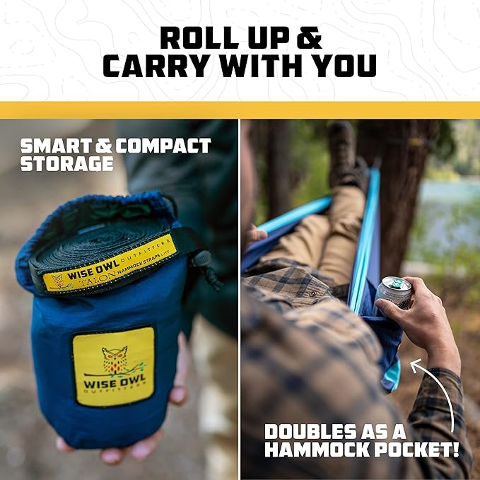 Wise Owl Outfitters キャンプハンモック – 耐荷重500ポンド ポータブルハンモック ツリーストラップ付き – 旅行、バックパッキング、ハイキング、アウトドアキャンプ用品 – シングルまたはダブル