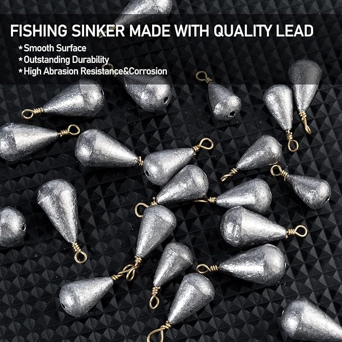 Dr.Fish 30 Pack Bass Casting Sinker Weights Lead Bell Drop Shot Weights with Brass Swivels Weight Freshwater Fishing Lead Sinker