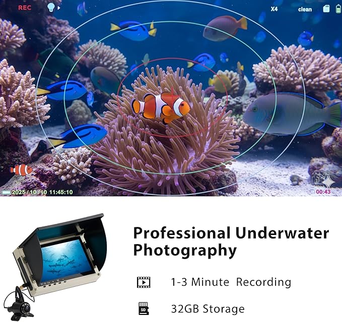Fish Finder & Underwater Camera: 6'' HD 1080P Waterproof Ice Fishing Camera with Monitor｜Portable Fish Finders for Ice/Lake Fishing｜Depth Finder for Boat/Kayak & Murky Under Water