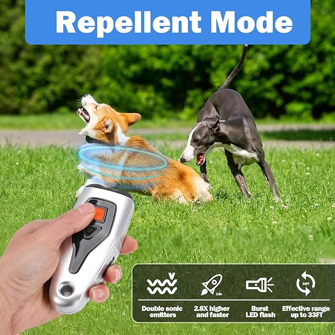 AFFLAT Anti Barking Device with Training/Deterrent Modes,Anti Barking Device Ultrasonic Dog Barking Deterrent with LED Flashlight,Portable Indoor & Outdoor,Dog Training & Behavior Aids