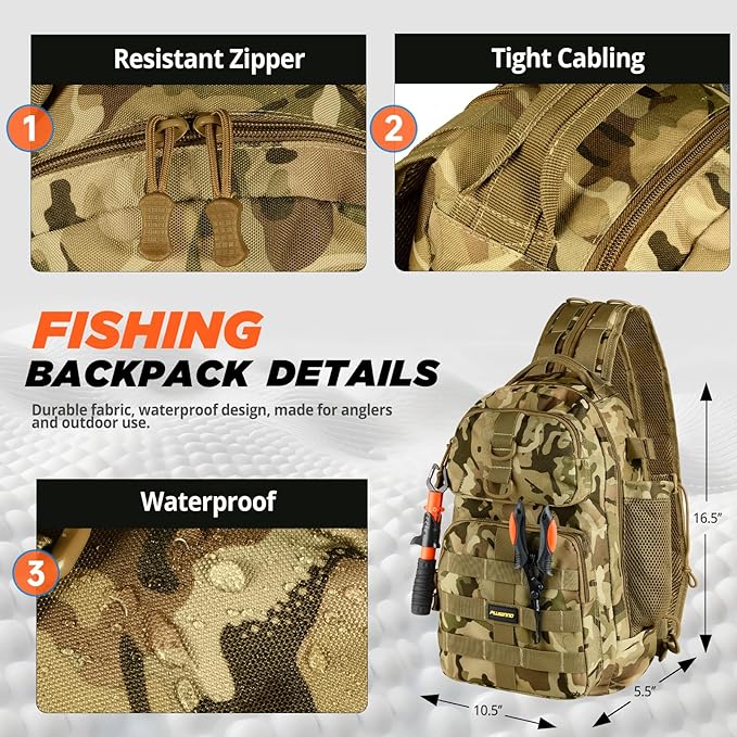 PLUSINNO 釣り用バックパック 釣り竿とリールコンボ タックルボックス 防水タックルバックパック 釣り道具収納用 竿ホルダー付き 男性向け釣りギフト 釣りツールキット付き