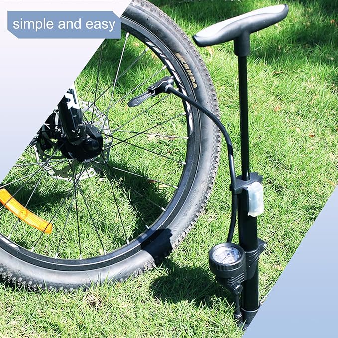 Bike Floor Pump, Bicycle Pump with Dual Presta & Schrader Valve Head, High Pressure Bicycle Tire Inflator, Portable Hand Air Pump for Road & Mountain Bikes, Strollers and Balls