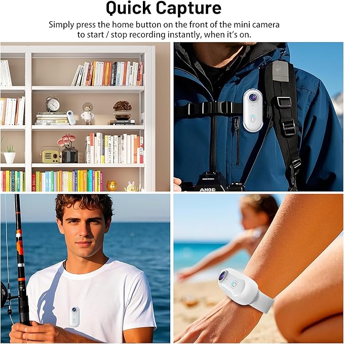 4K Mini WiFi Action POV Camera 128GB Thumb Portable Body Cam Wearable Video Recorder with IPX7 Waterproof Camcorder, Helmet Mount, Magnetic,Pocket Sport DV for Bike Cycling, Pet, Vlogging(White)