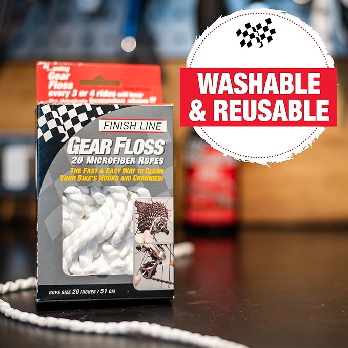 Finish Line Gear Floss Microfiber Cleaning Rope – Bicycle Detailing Tool for Cassettes, Chain Rings, Derailleur Pulleys, Hubs, Spindles, Brakes, and Bottom Brackets, Washable and Tear-Resistant,3 Pack
