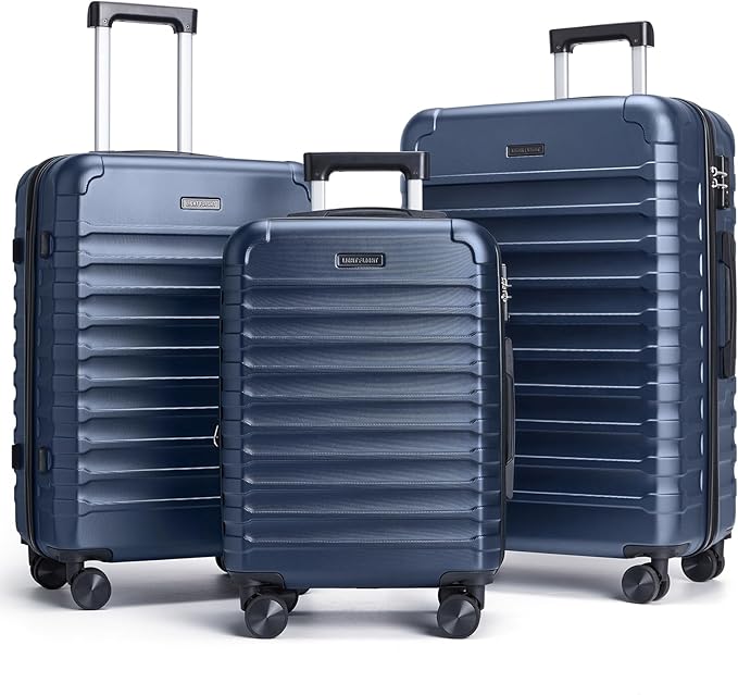 LIGHT FLIGHT スーツケースセット 3点セット、スピナーホイール付き丈夫なスーツケースセット 3個、TSAロック付きハードサイド軽量荷物、大型チェックイン旅行用スーツケース、20/24/28インチ、ダークブルー