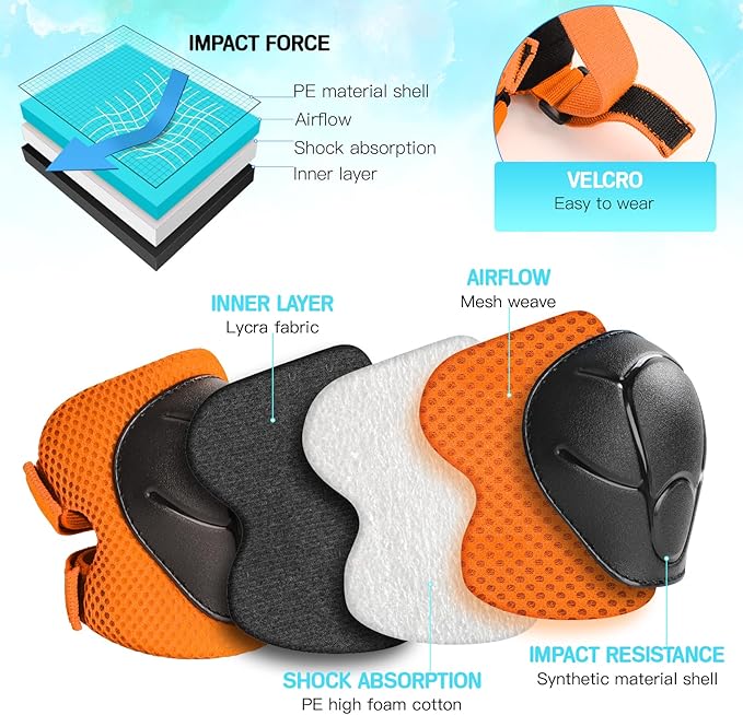 Wemfg Kids Protective Gear Set Knee Pads for Kids 3-14 Years Toddler Knee and Elbow Pads with Wrist Guards 3 in 1 for Skating Cycling Bike Rollerblading Scooter