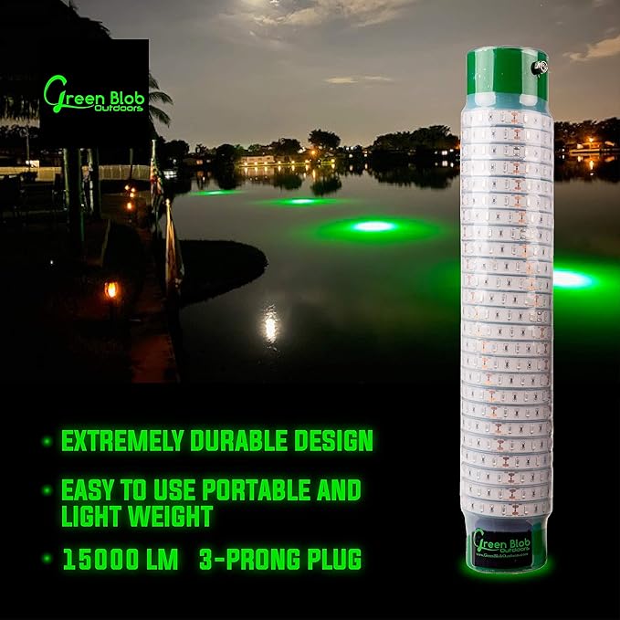 Green Blob Outdoors 高輝度 15000ルーメン 新型水中集魚灯 12V 超ロング50フィートコード QDアリゲータークリップ & シガーライターアダプター付属 LED集魚灯、テキサス製 (50ft)