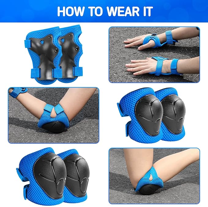 Wemfg Kids Protective Gear Set Knee Pads for Kids 3-14 Years Toddler Knee and Elbow Pads with Wrist Guards 3 in 1 for Skating Cycling Bike Rollerblading Scooter