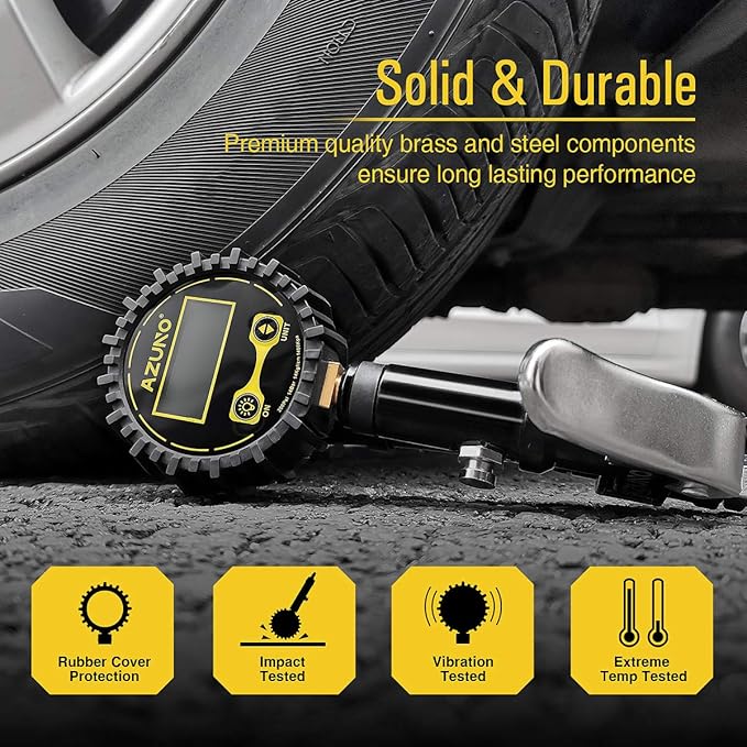 AZUNO Digital Bicycle Tire Inflator Gauge with Auto-Select Valve Type - Presta and Schrader Air Compressor Tool