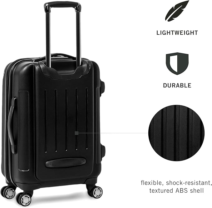 Kenneth Cole REACTION Renegade Luggage Expandable 8-Wheel Spinner Lightweight Hardside Suitcase, Black, 20-Inch Carry On