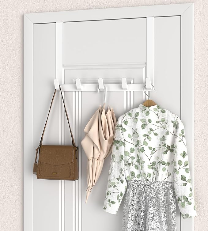 KitchLife Long Over The Door Hooks Hanger with 15.75" Extended Arms, Fits 1 3/4" Doors, L40U - Upgraded Thickened Heavy Duty Bathroom Accessories and Towel Rack Organization - 1 Pack, Glossy White