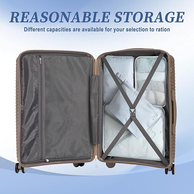 3 Pcs Hardshell Luggage Sets, Lightweight Wave Suitcases with Spinner Wheel