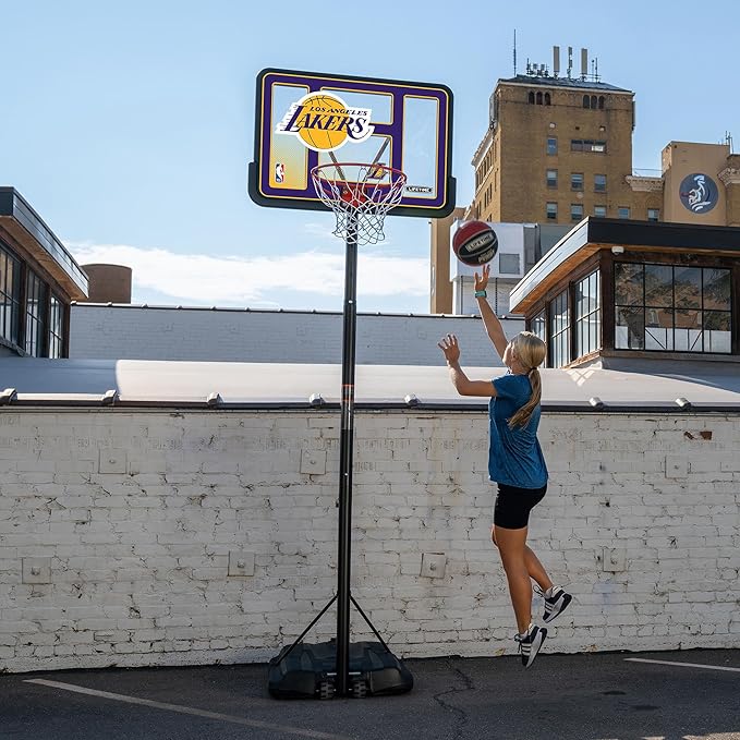 Lifetime NBA Los Angeles Lakers Portable Basketball Hoop, Adjustable Height 7.5-10 Ft, 44 Inch Shatterproof Fusion Backboard, Base with Wheels