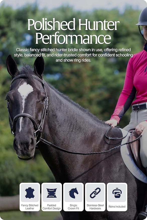 Equinavia Saga Adjustable Padded Fancy Stitched Hunter Bridle with Reins