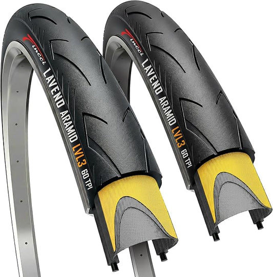 Fincci Laveno 700x32c Bike Tire - Pair Foldable Aramid 700c Durable Tires 32-622 with 1 mm Nylon Puncture Proof - 28 inch Bicycle Tires for Road, Hybrid Bikes - 60 TPI