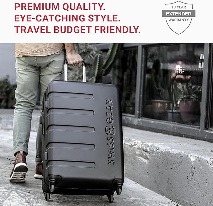 SwissGear 7366 Signature Hardside Expandable Luggage with Spinner Wheels, TSA Lock, Green, Checked-Medium 23-Inch