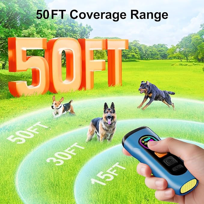 SEDULAN Dog Bark Deterrent Devices Anti Barking Device for Dogs Ultrasonic Bark Stopper Portable Dog Training Tool Indoor Outdoor Up to 50ft Correct Bad Behavior of Own or Neighbor's Dog (Blue)