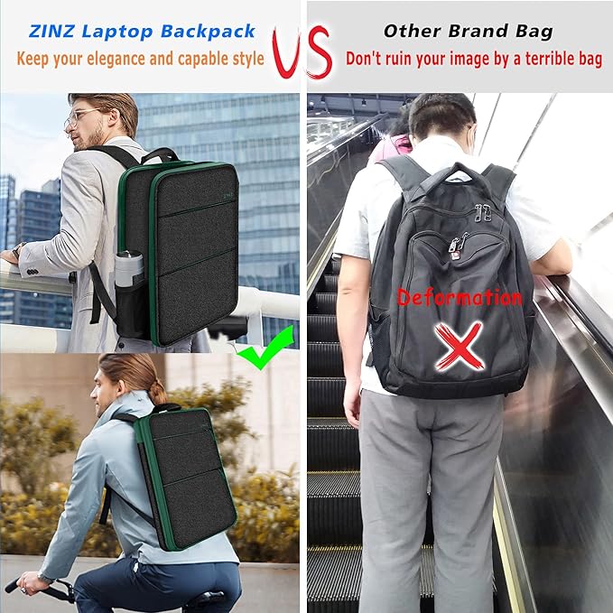 ZINZ Slim & Expandable Laptop Backpack 15 15.6 16 Inch Sleeve with USB Port, Spill-Resistant Notebooks Bag Case for Most 14-16 Inch MacBooks Surface-Books Dell HP Lenovo Asus Computers, BK01GR01