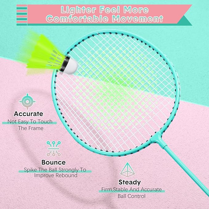 12 Pack Badminton Rackets Set Including Badminton Racquets, Nylon Shuttlecocks and Carry Bag for Outdoor Backyard Games Beginners