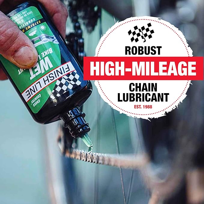 Finish Line Wet Bicycle Chain Lube – Long-Lasting Wet Style Lubricant for Road, Mountain, and Gravel Bikes – Reduces Friction and Repels Water – 8oz Drip Bottle