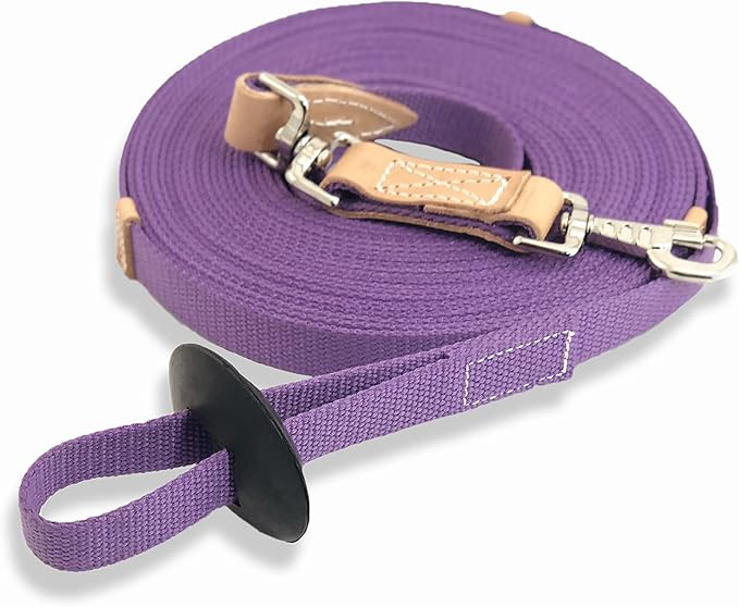 35' Flat Cotton Web Lunge Line with Bolt Snap & Rubber Stop - By Southwestern Equine (35', Lavender)