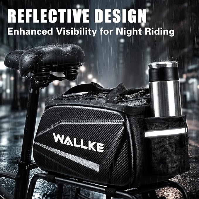 Wallke Hard Shell Bike Bag, 12L Ebike Bag for Bike Rear Rack, Waterproof Bike Saddle Bag with Reflector/Shoulder Strap/Rain Cover, Bike Panniers for Commuter Cycling Travel Wallke Ebike H9 Ultra H7