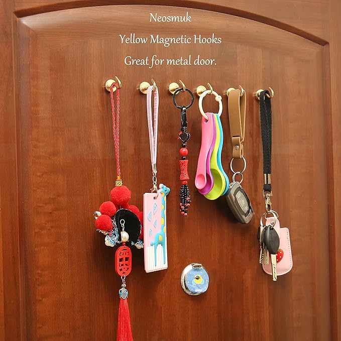 Neosmuk Magnetic Hooks, Heavy Duty 30lb+ Strong Magnet Hook for Cruise Cabins, Cruise Ship Essentials for Hanging, Metal Wall Refrigerator Hangers (Gold, 10 Pack)