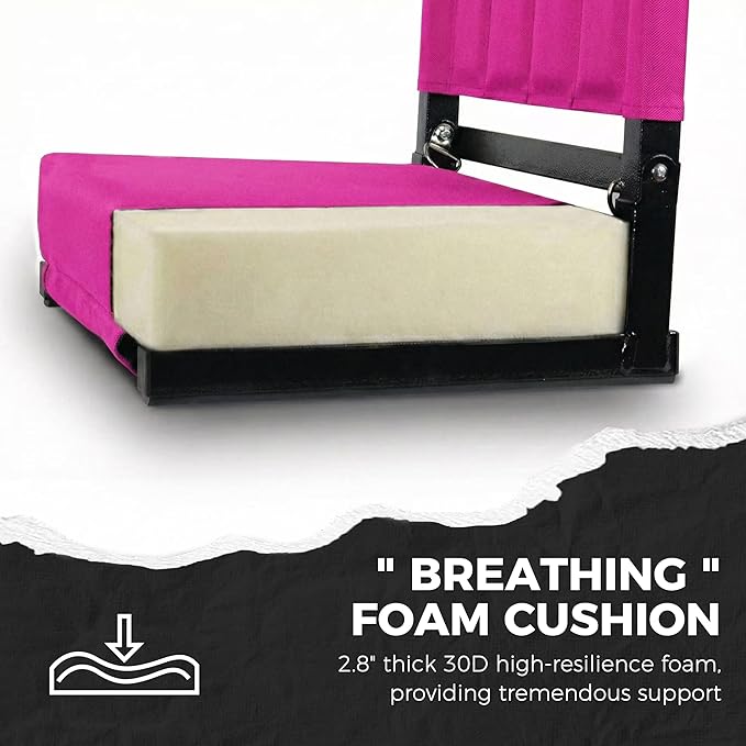 SPORT BEATS Stadium Seats with Back Support Bleacher Chairs with Back and Cushion Thick Padded Bleacher Seats Includes Shoulder Strap Pink 1pc Standard