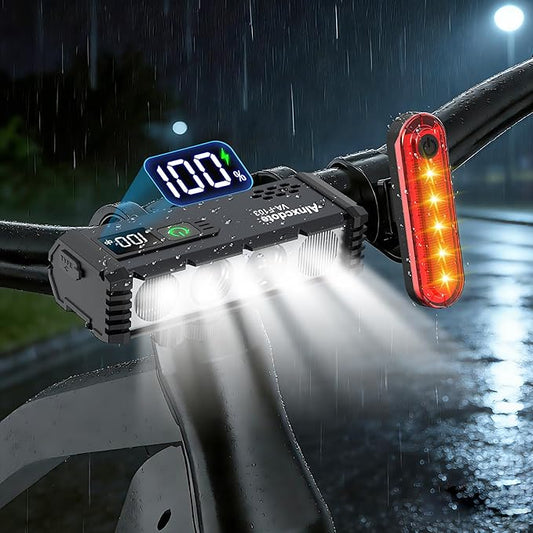 Super Bright Bike Lights for Night Riding 4800 Lumen, USB Rechargeable LED Bicycle Light with LCD Dispaly, NO Guess Power, High Power Waterproof Bike Headlight Front and Rear for Mountain Road Cycling