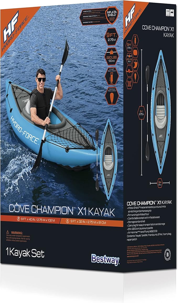Bestway Hydro Force インフレータブルカヤックセット | シート、パドル、ハンドポンプ、収納キャリーバッグ付き | 大人、子供、家族に最適