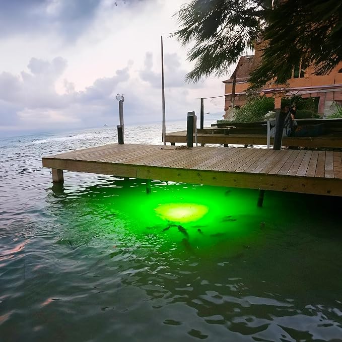Underwater Fish Light 175W Vibrant Green Dock System – Professional Marine Grade Submersible Light with Auto Night Sensor for Salt & Freshwater