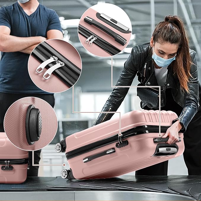 Karl home 4 Piece Luggage Sets, Travel Suitcase, Large Capacity Lightweight Luggage Sets with TSA Lock & Spinner Wheels, for Business, Travel, School Starts (16"/20"/24"/28"), Rose Gold