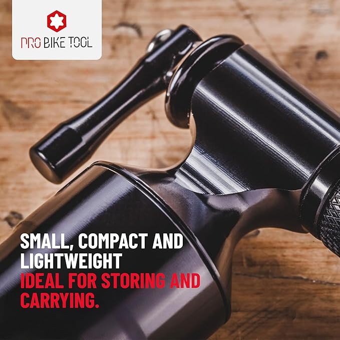 Pro Bike Tool CO2 Inflator with Cartridge Storage Canister Quick, Easy and Safe - for Presta and Schrader - Bicycle Tire Pump for Road and Mountain Bikes
