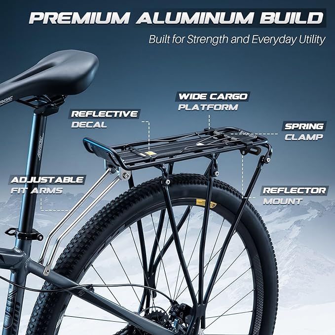 Flexzion Bike Rear Rack, 55 lbs Adjustable Bicycle Rear Rack for Back of Bike, Aluminum Bike Cargo Carrier for 26-28 Inch Wheels, Rear Mount Luggage Platform for Commuter, Touring & Cruiser Bikes