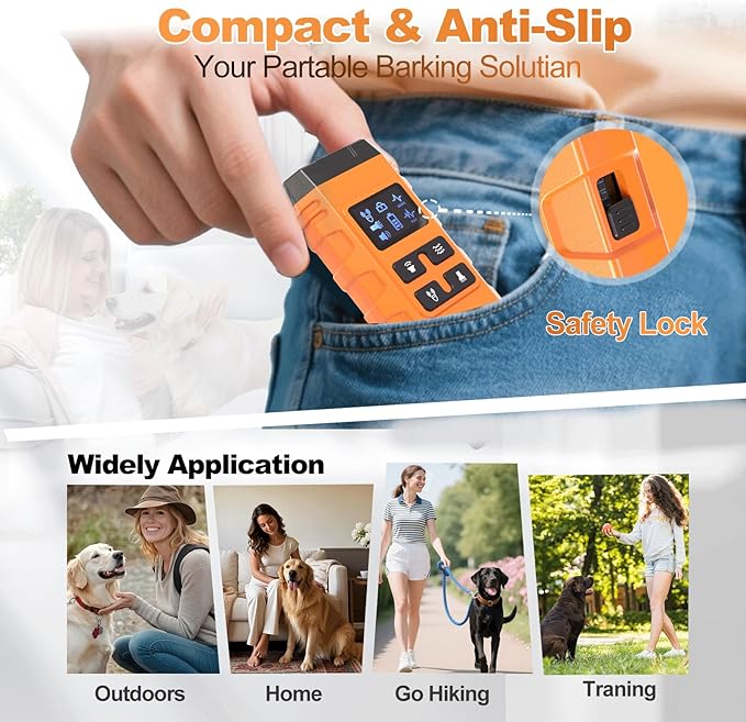 Dog Bark Deterrent Device,Anti Barking Device for Dogs, Ultrasound Dog Bark Deterrent,Best Anti-Barking Device, 4 Modes & LED Light & LCD Screen Portable Indoor & Outdoor(Orange)