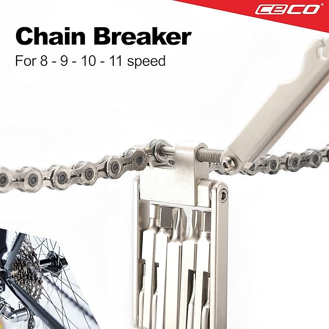 CECO USA 13 Function Bike Tool with Chain Breaker, Bicycle Multi Tool, Ultra Slim, Compact Pocket Sized, Lightweight, High Strength CR-V 6150 Tool Steel, Easy To Carry, Case Pouch Included, Road