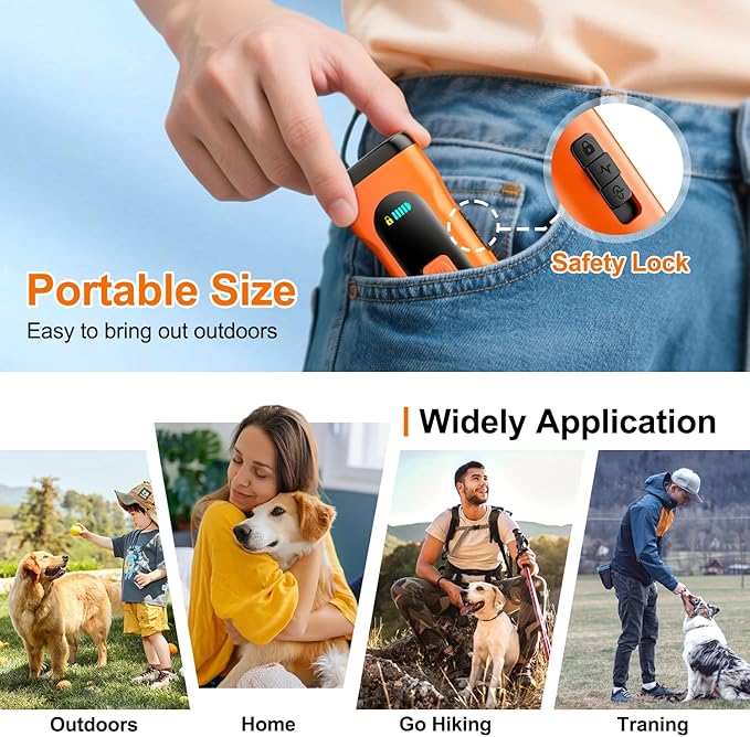 SEDULAN Dog Bark Deterrent Devices Anti Barking Device for Dogs Ultrasonic Bark Stopper Portable Dog Training Tool Indoor Outdoor Up to 50ft Correct Bad Behavior of Own or Neighbor's Dog (Orange)