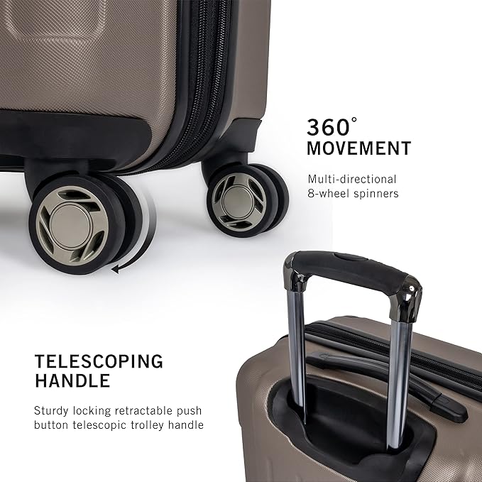 Kenneth Cole REACTION Renegade Luggage Expandable 8-Wheel Spinner Lightweight Hardside Suitcase, Champagne, 20-Inch Carry On