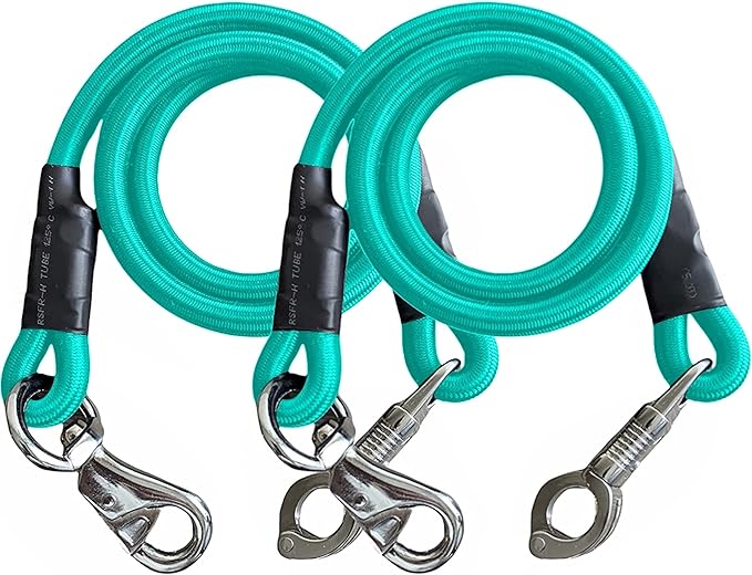 Majestic Ally Pack of 2, Bungee Trailer Tie for Horse Haulage with Panic Snap and Bull Snap - 36 Inch (Turquoise)