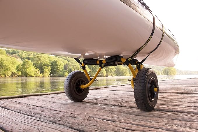 Suspenz Stowable Kayak Carrier Cart, SK Trailer Cart with Airless Wheels and Straps, Yellow, (22-1166)