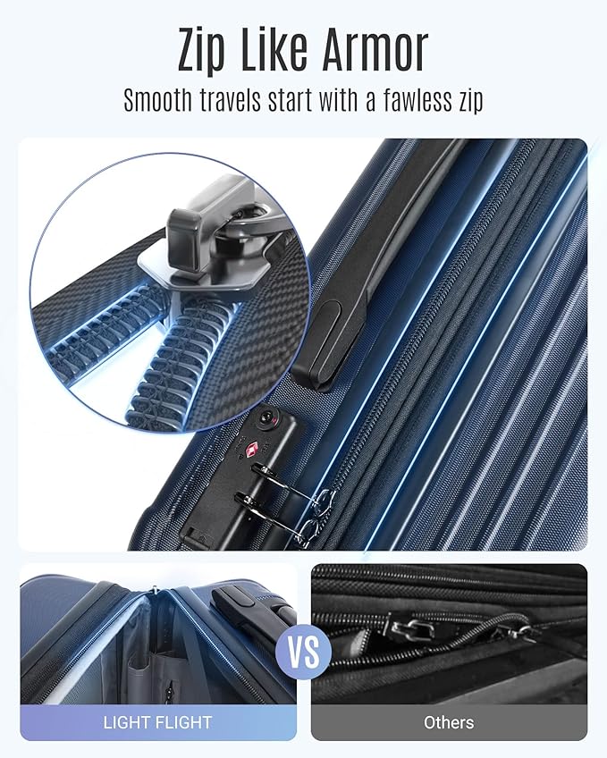 LIGHT FLIGHT スーツケース 3点セット キャリーケース 耐久性 ハードシェル スピナーホイール TSAロック付き 軽量 大容量 旅行用（20インチ 24インチ 28インチ）ダークブルー