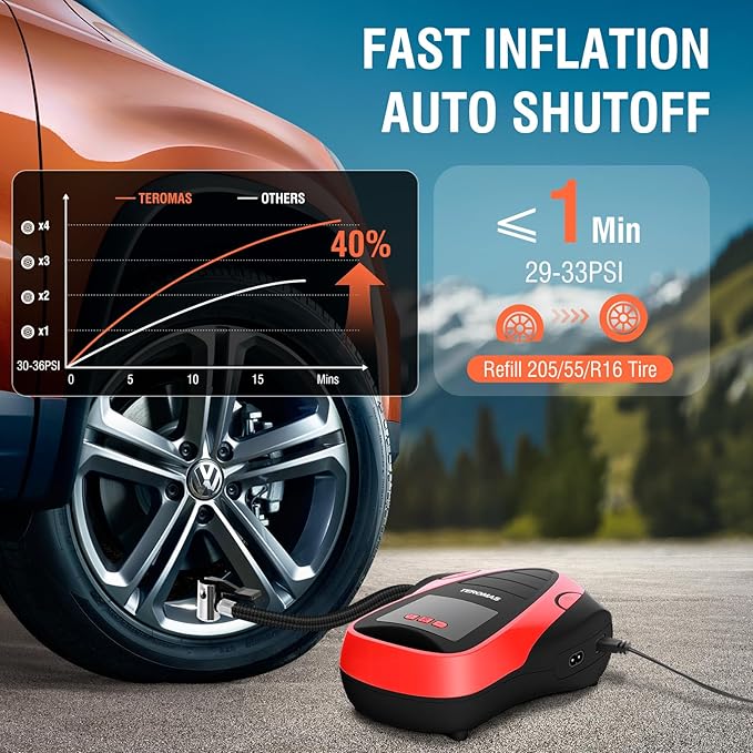 Tire Inflator Portable Air Compressor, Air Pump DC/AC for Car Tires 12V DC and Other Inflatables at Home 110V AC, Digital Electric Tire Pump with Pressure Gauge(Red)