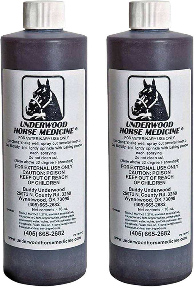 Underwood Horse Medicine - Wound Spray for Fast, Easy & Effective Healing of Cuts, Scrapes, Tears & Punctures Without Wrapping or Flushing – Sting-Free Wound Care for Horses, Dogs & More – 2-Pack
