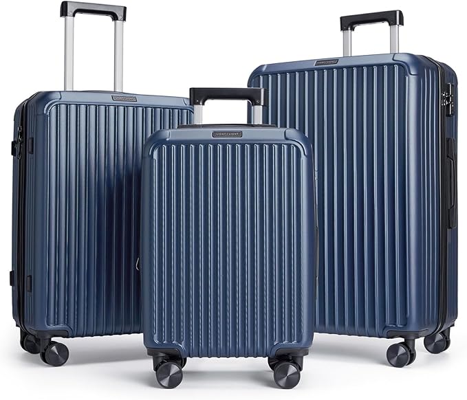 LIGHT FLIGHT スーツケース 3点セット キャリーケース 耐久性 ハードシェル スピナーホイール TSAロック付き 軽量 大容量 旅行用（20インチ 24インチ 28インチ）ダークブルー