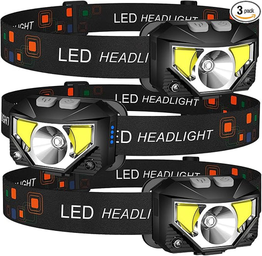 LHKNL ヘッドランプ フラッシュライト 3個セット 高輝度 LED 充電式 ヘッドライト 白赤ライト 防水 モーションセンサー ヘッドランプ 8モード 屋外キャンプ ランニング サイクリング 釣り用