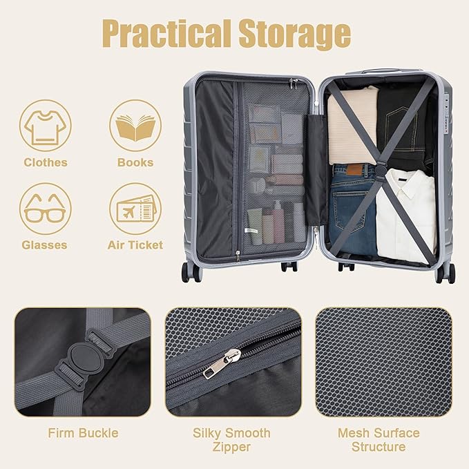 20 Inch ABS Hard Shell Travel Checked Luggage With Combination Lock, Sliver